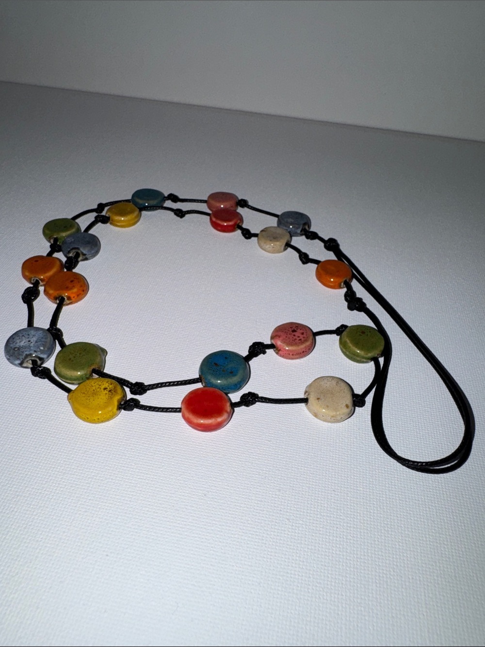 Multicolor Ceramic Flat Bead Charm Necklace - Picture 4 of 6